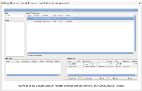 image du registre d'actions compte d'actions en vue journal des transactions, après la vérification du compte