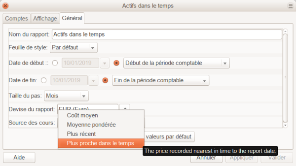 Détermination de la valeur d'une action dans un rapport en définissant l'option Source des cours Détermination de la valeur d'une action dans un rapport en définissant l'option Source des cours