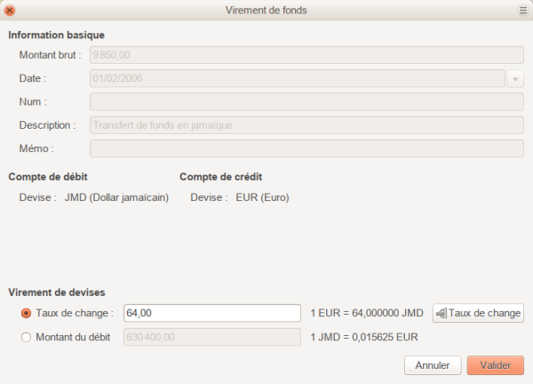 Modifier le taux de change Modifier le taux de change