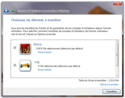 Les comptes d’utilisateurs sont transférés de Windows XP vers Windows 7.