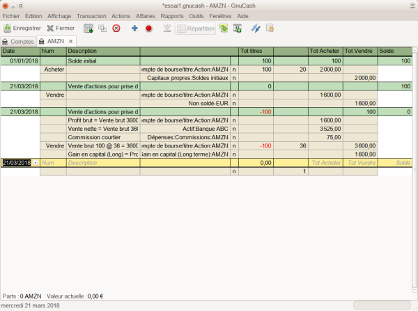 Un exemple de vente d'actions pour prise de bénéfice. Vous avez acheté 100 actions d’AMZN à 20 USD par action et vendu à 36 USD Un exemple de vente d'actions pour prise de bénéfice. Vous avez acheté 100 actions d’AMZN à 20 USD par action et vendu à 36 USD