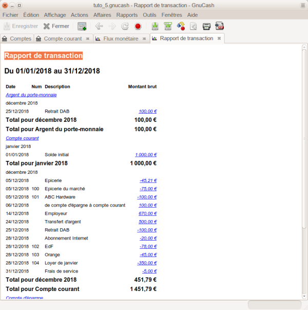 Rapport de transaction pour les comptes d'actifs en décembre Rapport de transaction pour les comptes d'actifs en décembre