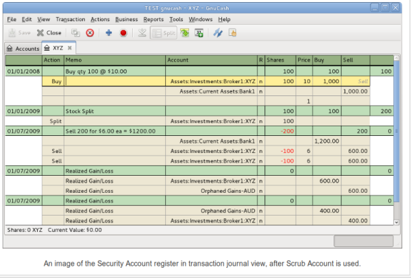 Image du registre du compte d'actions en vue journal des transactions, après la vérification du compte Image du registre du compte d'actions en vue journal des transactions, après la vérification du compte