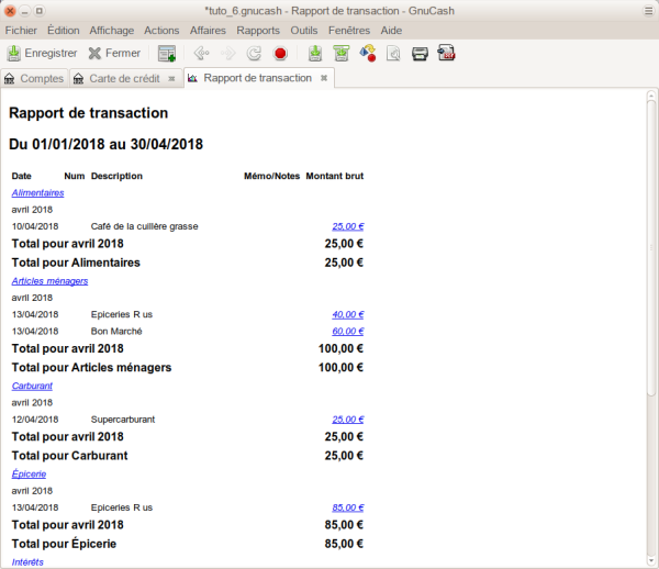 Rapport de transaction pour les comptes de dépenses du 1er janvier au 30 avril 2018 Rapport de transaction pour les comptes de dépenses du 1er janvier au 30 avril 2018