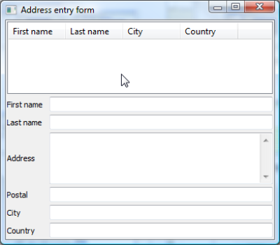 Address entry form Address entry form
