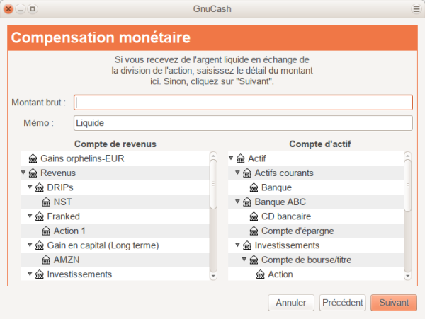Une image de l'assistant fractionné d'actions à l'étape 4 - Compensation monétaire. Une image de l'assistant fractionné d'actions à l'étape 4 - Compensation monétaire.