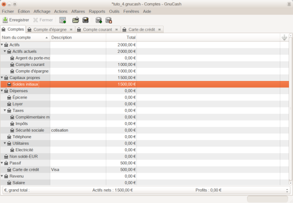 Comptes après avoir défini le solde d'ouverture Comptes après avoir défini le solde d'ouverture