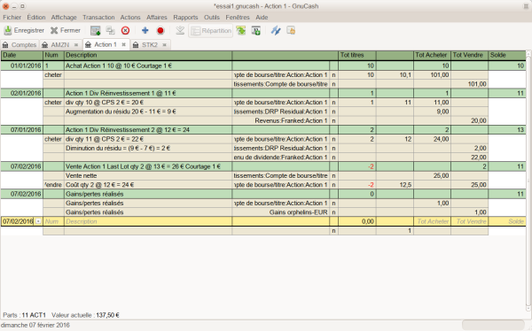 Image du registre d'actions après avoir vérifié un seul lot Image du registre d'actions après avoir vérifié un seul lot