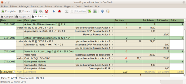 Une image du registre après avoir vérifié un seul lot Une image du registre après avoir vérifié un seul lot